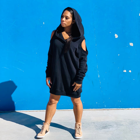 Little Bit Hoodie Dress - Oversized Hoodie dress With exposed Shoulders